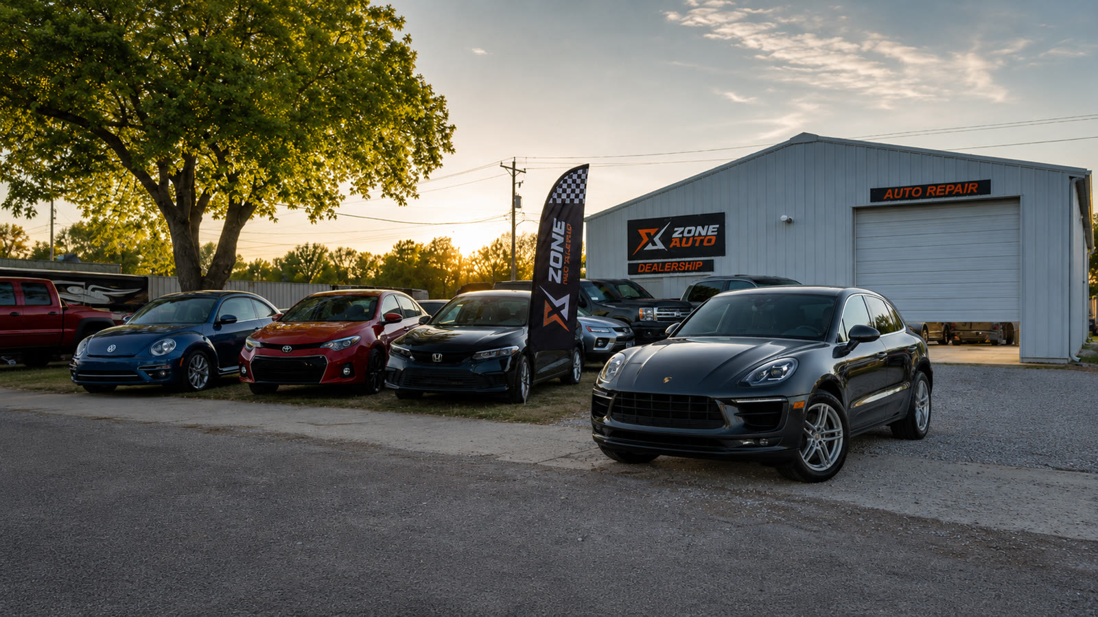 The Xzone Auto dealership lot and building